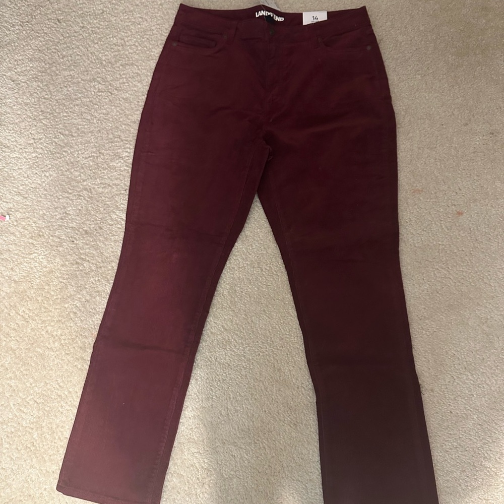 New with tags. Lands' End burgundy Mid Rise Pants. Size 14.
